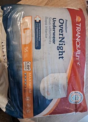 Підгузки-труси для дорослих від бренду tranquility (серія premium overnight underwear) від нетримання для надійного захисту вночі під час сну