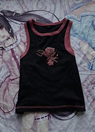 Топ майка y2k grunge з чортиком кроп топ гранж вінтаж готика opium vintage grunge sk8 2000x bimbo