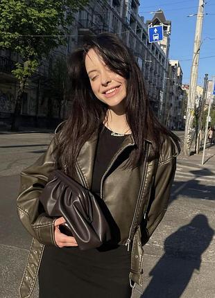 Cicco сумка клатч коричнева шоколад жіноча сумочка пухляш шкіряна