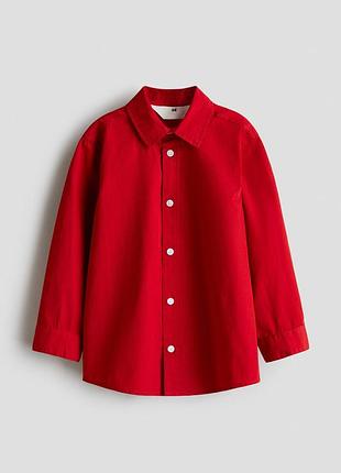 Красная детская рубашка из хлопка с длинным рукавом для мальчиков h&m 4-5 лет