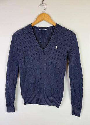 Вінтажний вязаний светр вʼязка котоновий синій жіночий ретро поло polo ralph lauren