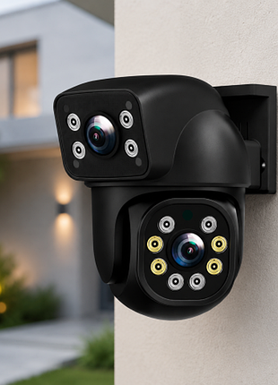 Двойная уличная wi-fi камера видеонаблюдения 2+2 мп e390 + led подсветка ip66 (eyes390)