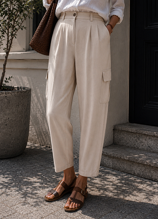 Укороченные брюки massimo dutti карго прыгающие бежевые летние брюки
