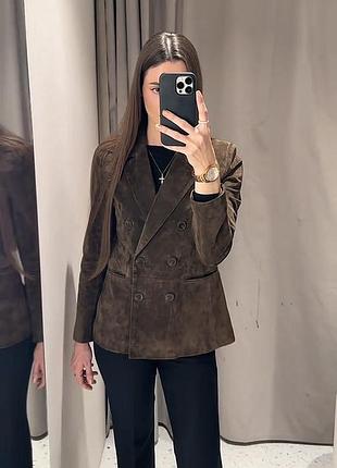 Двобортний замшевий піджак zara