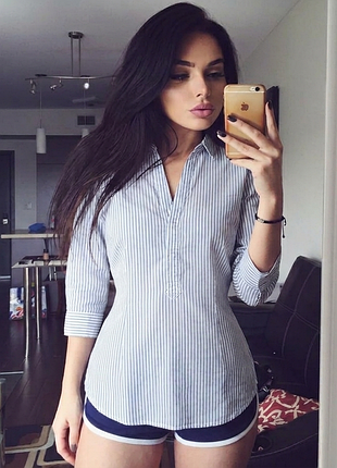Бавовняна сорочка h&amp;m 👔 женская рубашка в полоску 🌿 стильная блузка с рукавом 3/4 💫 кэжуал туника
