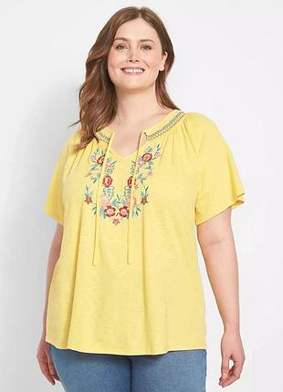 Яркая желтая туника в этно-стиле с вышивкой lane bryant — р. 62-64 (батал)