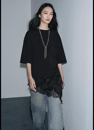 Футболка з мереживом zara, чорний розмір s добре і на м