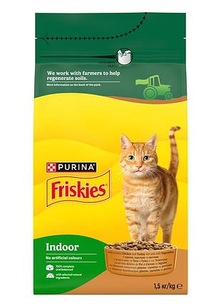 Сухий корм friskies indoor для дорослих котів що постійно перебувають у приміщенні, з куркою та індичкою, з овочами, 1.5 кг