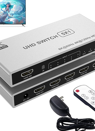 Hdmi-переключатель 8k с 5 входами и 1 выходом, hdmi 2.1-переключатель с 5 портами и ик-пультом дистанционного управления, hdmi-переключатель-селектор