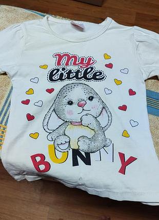 Кофточка летняя белая "my little bunny" с принтом и стразами для девочки