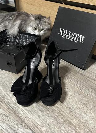 Босоніжки жіночі з бантом череп чорні з міцним каблуком killstar готика