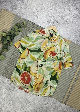 Бавовняна сорочка з коротким рукавом / гавайка h&m relaxed fit