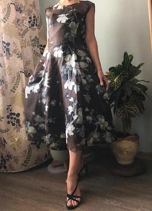 Шелковое вечернее платье миди из органзы phase eight, размер 14 (l) / 100% silk organza