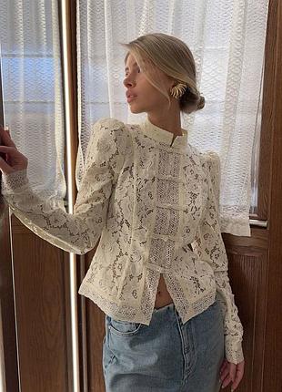 Біла мереживна блуза ажурна блуза з мереживом