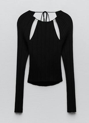 Облягаюча кофта zara, жіноча кофта з вирізами, лонгслів zara, кофта з відкритою спиною, чорний лонгслів zara, облягаючий топ zara, кофта на зав’язках