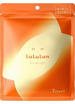 Lululun face mask aura bright тканинна маска проти тьмяності шкіри з вітаміном с та глутатіоном, 7 шт