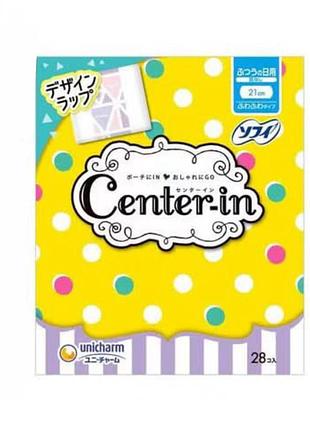 Unicharm center-in soft and fluffy day use гигиенические прокладки 21 см, 28 шт