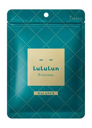 Lululun precious balance green face mask антивозрастная восстанавливающая тканевая маска для лица, 7 шт