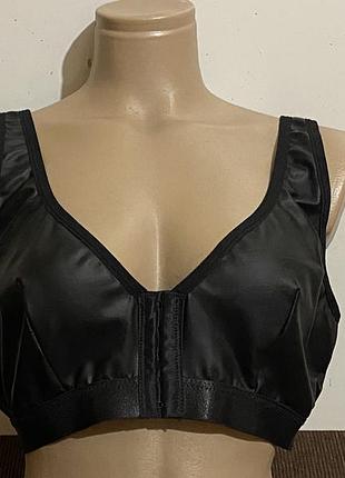 3xl шкіряний ліф бюстік топ бюстгальтер із застібкою спереду тонка матова штучна шкіра чорний