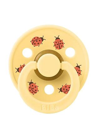Пустышка bibs studio colour latex round (круглая) ladybug friends- pale butter - 18+ месяцев