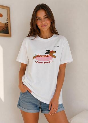 Біла футболка oversize з принтом hot dog, pepco teens  стильна біла футболка вільного крою
