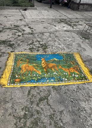 Ретро стариный гобелен ссср олени, вилюр, бахрома, бархат, ковёр, покрывало