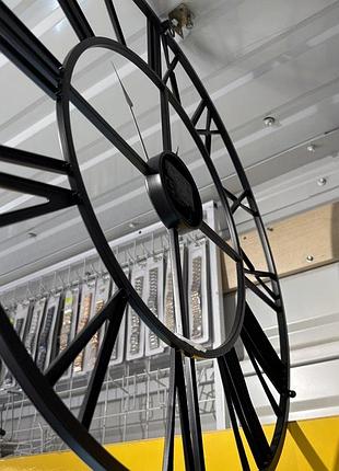 Годинник настінний металевий loft black 60 см, великий безшумний годинник на стіну (чорний матовий)