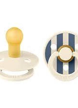 Пустышка bibs studio colour latex round (круглая) block - ivory / steel blue 6-18 месяцев