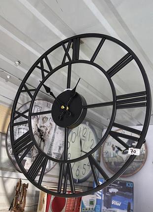 Годинник настінний металевий loft black 40 см, великий безшумний годинник на стіну (чорний матовий)