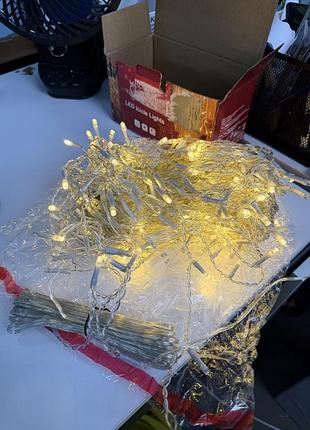 Світлодіодна новорічна гірлянда бахрома (icicle lights) 200 led, теплий білий, таймер, 8 режимів, водозахист ip44, прозорий провід