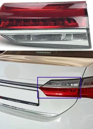 Фонарь задний toyota corolla e18 2016-2019, eur, левый, без ламп (led/w16w), внутренний, depo, 112-1328l3ue