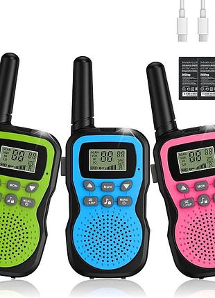Детские рации walkie talkie, набор из 3 шт., usb зарядка, lcd-дисплей, vox, фонарик, разноцветные, новые