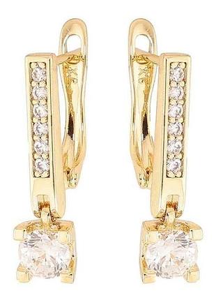 Сережки англійська застібка позолота 14k підвіски з кристалами 2,2см (334335) тм xuping