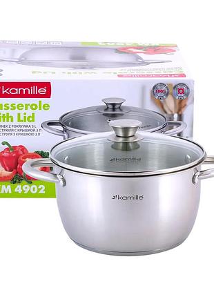 Кастрюля нержавеющая сталь 3.0 л для кухни с крышкой kamille mc-2956