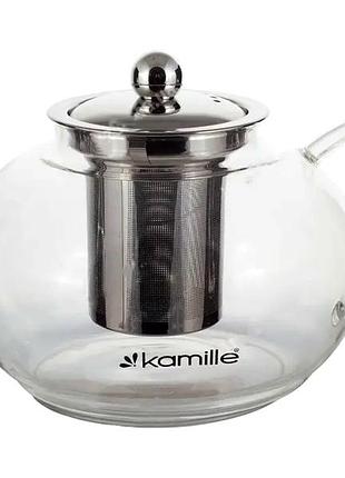 Заварочный чайник 1,2 л термостойкое стекло для дома прозрачный kamille mc-3396