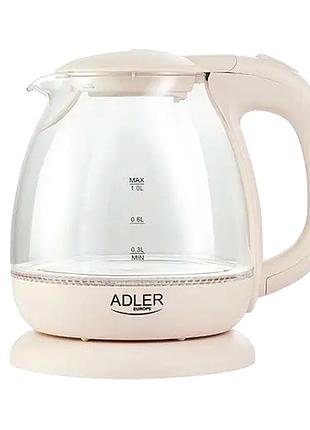 Електрочайник 1 літр 1100 вт для дому скло adler mc-0615
