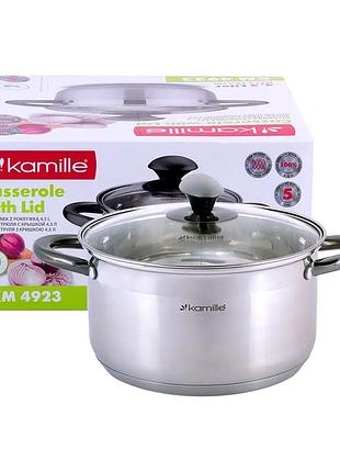 Кастрюля нержавеющая сталь 4.5 л для кухни 22 см kamille mc-1081