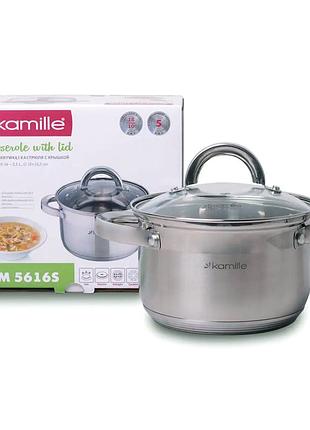 Кастрюля нержавеющая сталь 2.1л 16см для кухни kamille mc-1075