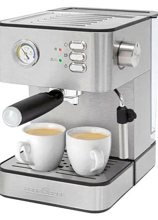 Кавоварка еспресо 20 барів 1.8 л для дому 2 чашки неіржавка сталь profi cook mc-3695