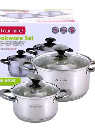Кастрюли нержавеющая сталь для кухни 4 предмета kamille mc-4190