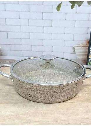 Сотейник 3,1 л 26 см алюміній для кухні антипригарне покриття скляна кришка сірий o.m.s. collection mc-0760