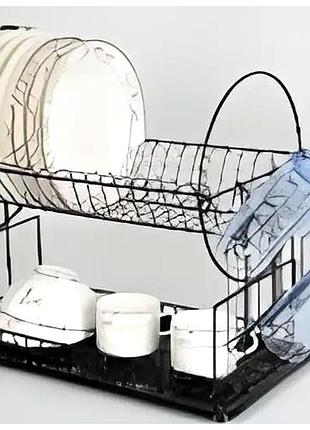 Сушарка для посуду 2 яруси з піддоном для кухні чорна dish rack mc-1547
