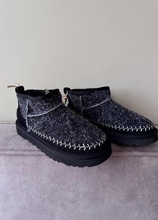 Чорні уггі унісекс ugg classic ultra mini biarritz black х угг ультра міні 36