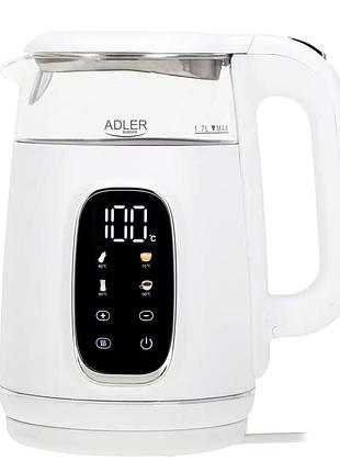 Електрочайник 1,7 л 2200 вт для дому білий adler mc-2106
