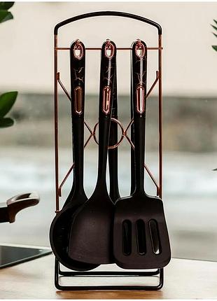 Кухонный набор 6 предметов с подставкой для кухни черный ts kitchen mc-2828