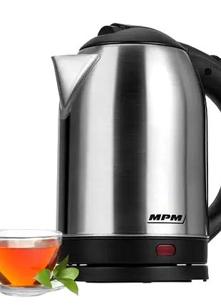 Електрочайник 1.7 л потужність 1800 вт для дому неіржавка сталь mpm mc-0629