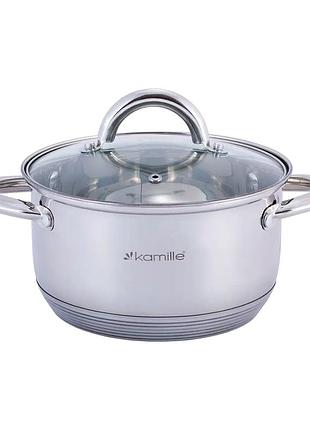 Кастрюля нержавеющая сталь 2,4л для кухни 18см kamille mc-1139