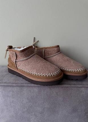 Бежеві уги унісекс ugg classic ultra mini biarritz rocky oak х угг ультра міні 38