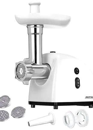 Мясорубка 650вт с реверсом для кухни 3 диска белый mpm mc-1832