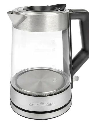 Електрочайник 1.7 л 2200 вт для дому скло profi cook mc-2141